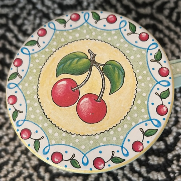 Mary Engelbreit Cherry Metal Teacup/Saucer Set - Picture 4 of 7